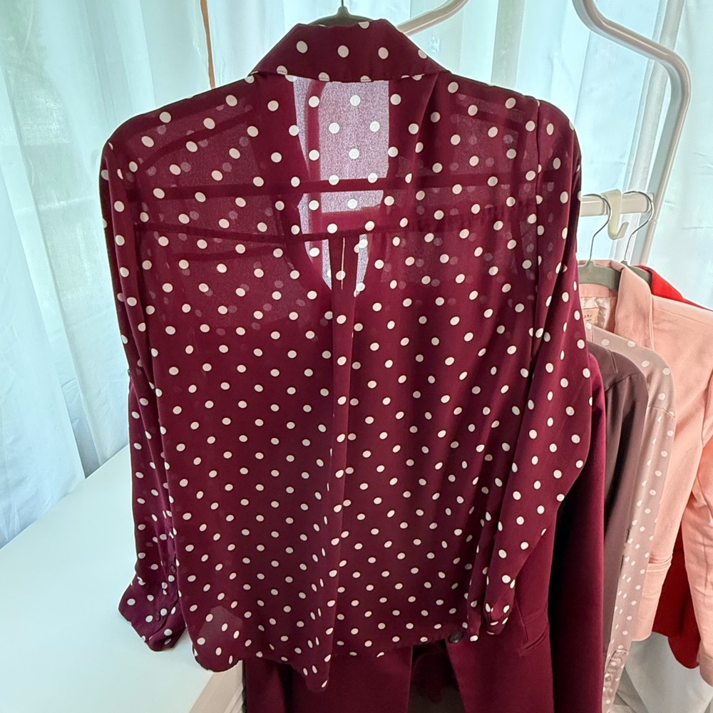 Express Slim Fit Portofino Polka Dot Burgundy Blouse